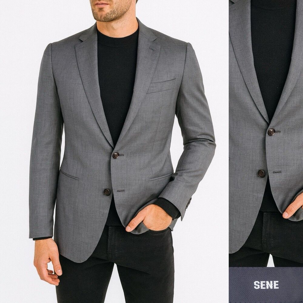 SENE Custom Made Gray Wool Blazer Sport Coat 36R Slim Fit